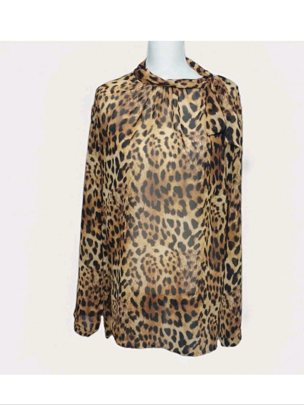 Leopard Print Tie-Neck Blouse - Brown 3x Plus